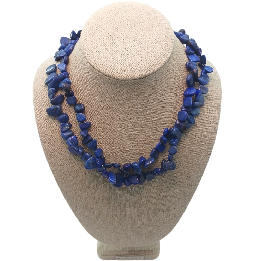 Vintage Lapis Lazuli Womens Necklace Periwinkle Layered Beaded Southwestern